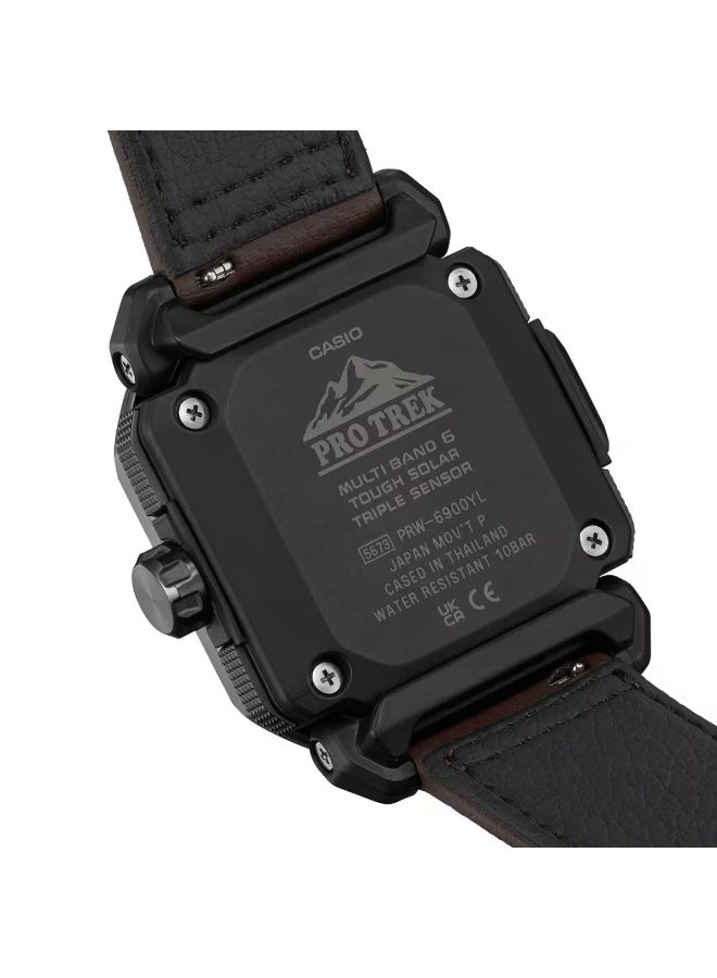 كاسيو Pro Trek Solar Analog‑Digital Men’s Watch PRW‑6900YL‑5PR, 49.6 mm Black Dial, Brown Leather Band, 100 m WR - Image 5